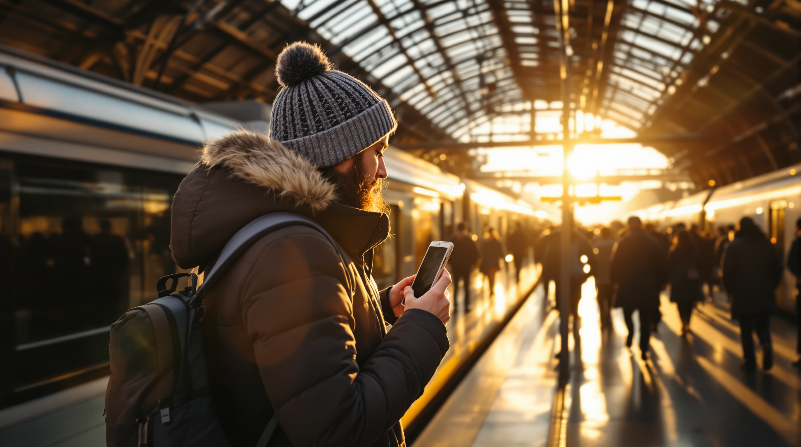 Modern smartphone capturing a vibrant winter street scene at dusk