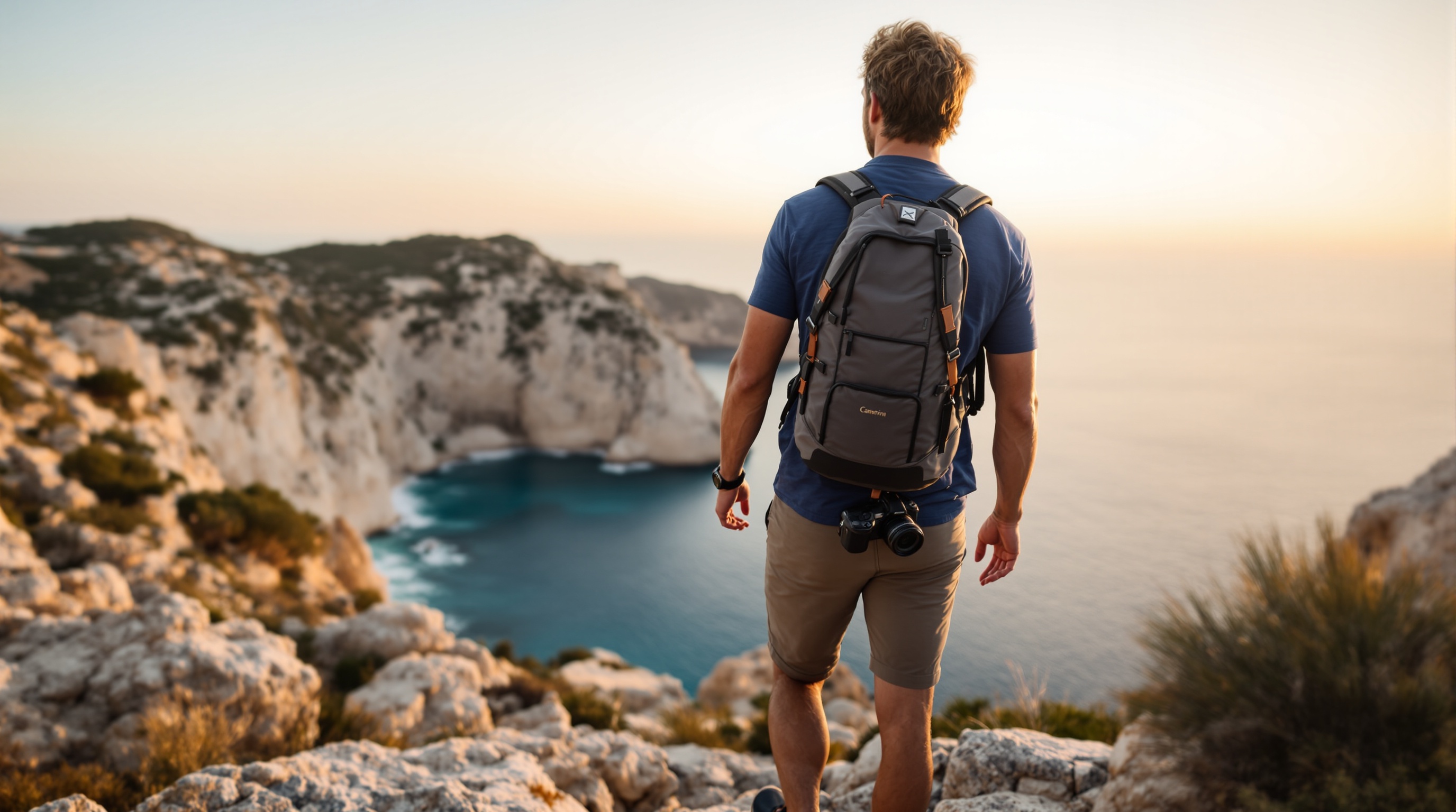 Detail view comparing a refined French camera strap with a basic factory camera strap