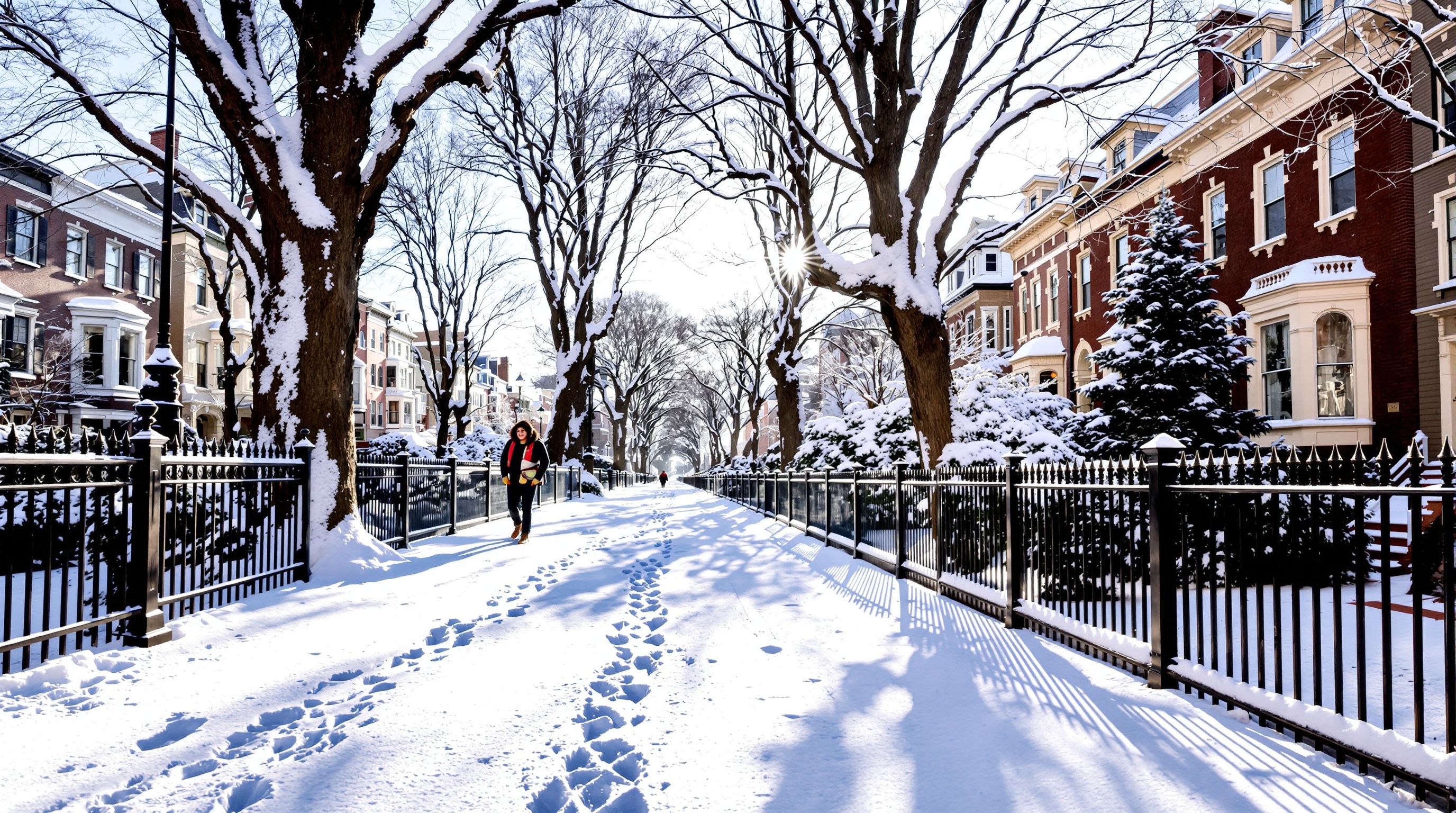 Cobblestone street in Beacon Hill with brick row houses and soft morning light